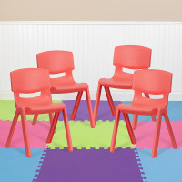 Flash Furniture 4-YU-YCX4-004-RED-GG 4 Pack Red Plastic Stackable School Chair with 13.25'' Seat Height